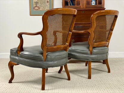 Vintage Pair of Mid Century Wicker Leather Chairs
