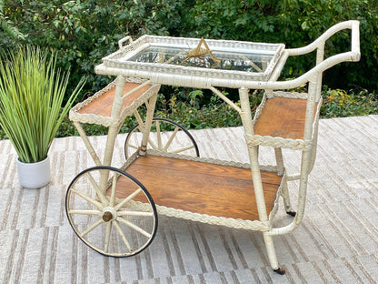 Vintage Wicker Glass Bar Cart