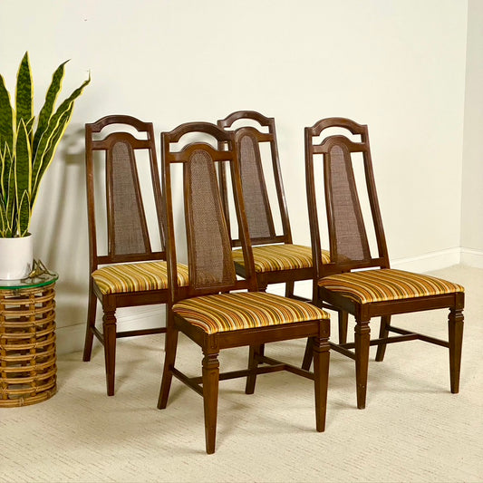 Vintage Set of 4 High Cane Back 1970s Dining Chairs