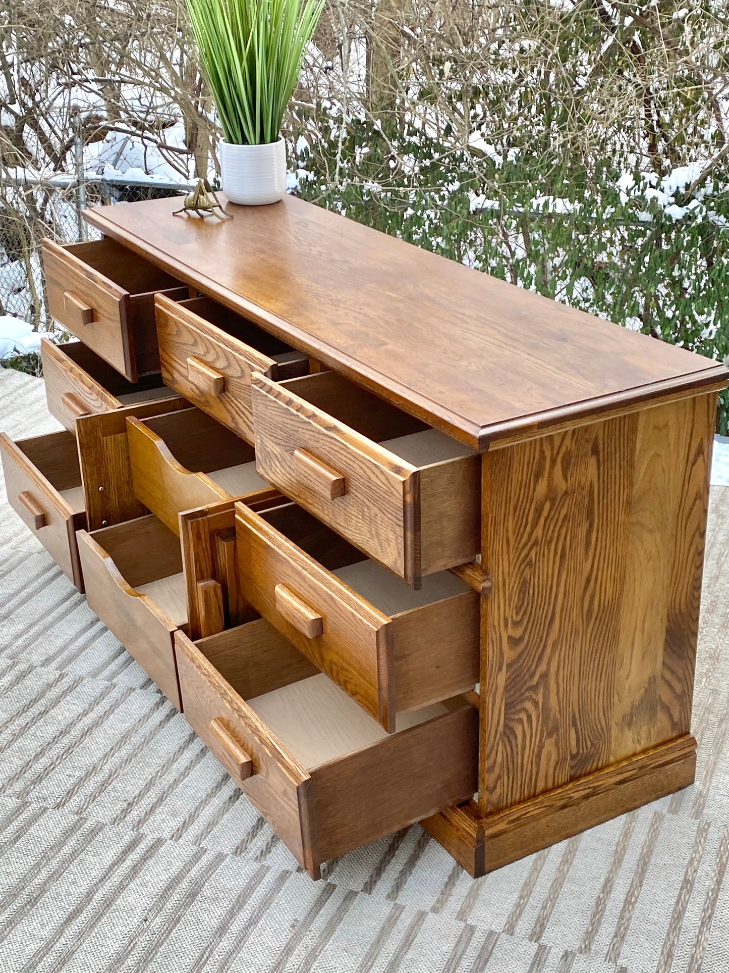 Vintage Oak 9 Drawer Long Dresser