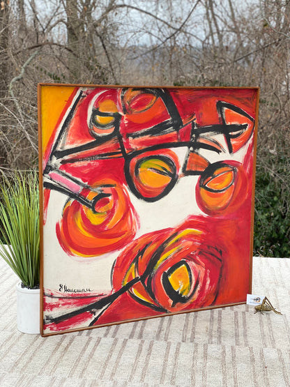 Large Vintage MCM Mid Century Abstract Signed Painting