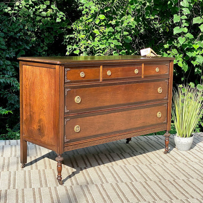 Vintage Wooden Walnut 5 Drawer Dresser