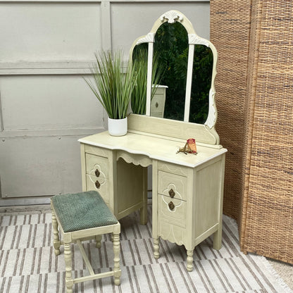 Vintage Painted Mahogany Vanity & Bench