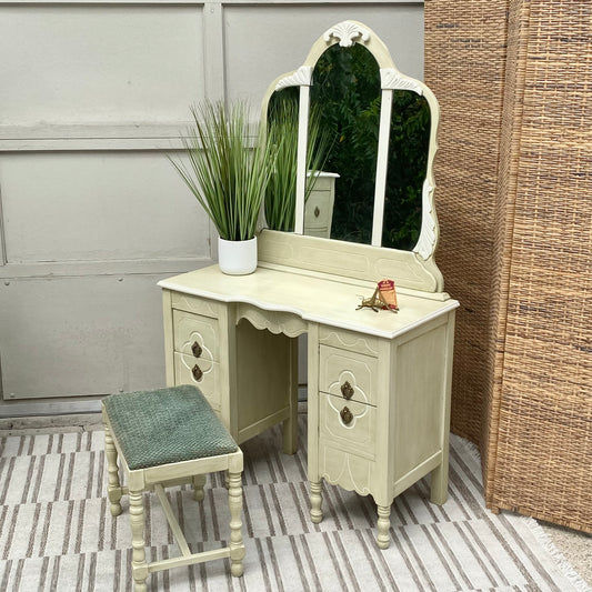 Vintage Painted Mahogany Vanity & Bench