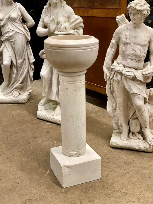 Italian Carved Carrara Marble Floor Holy Water Font