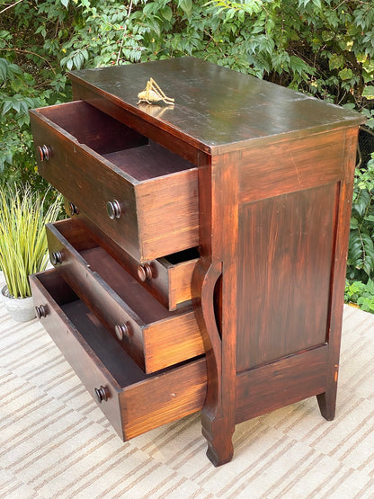 Vintage Wooden Empire Style 4 Drawer Highboy Dresser