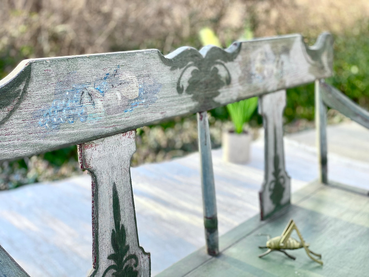 Antique Farmhouse Stenciled 2 Seat Wooden Bench