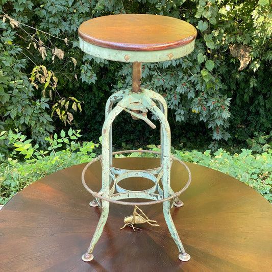 Vintage Industrial Metal & Wood Bench Stool