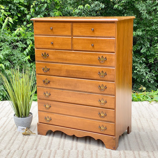 Vintage Maple 4 Drawer Highboy Dresser