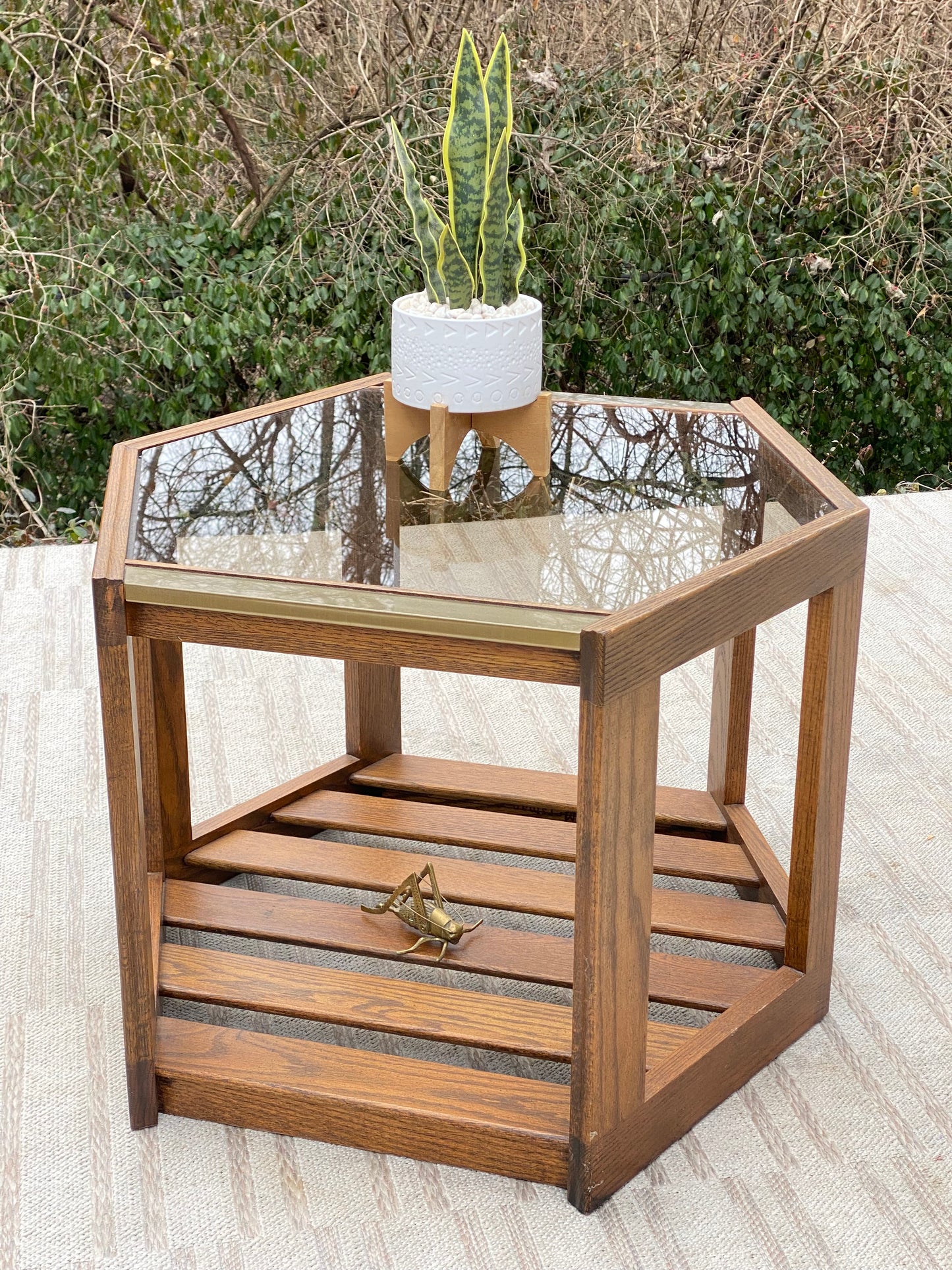 Vintage Wooden Mersman Hexagon Side Table