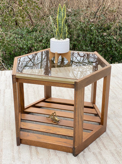 Vintage Wooden Mersman Hexagon Side Table