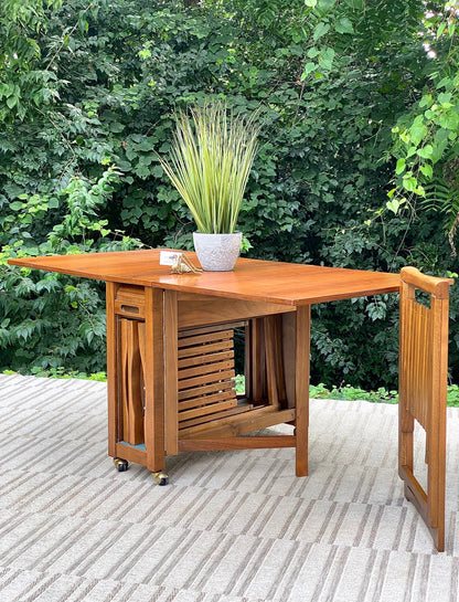 Vintage MCM Aldo Jacober Drop Leaf Table with 4 Folding Chairs