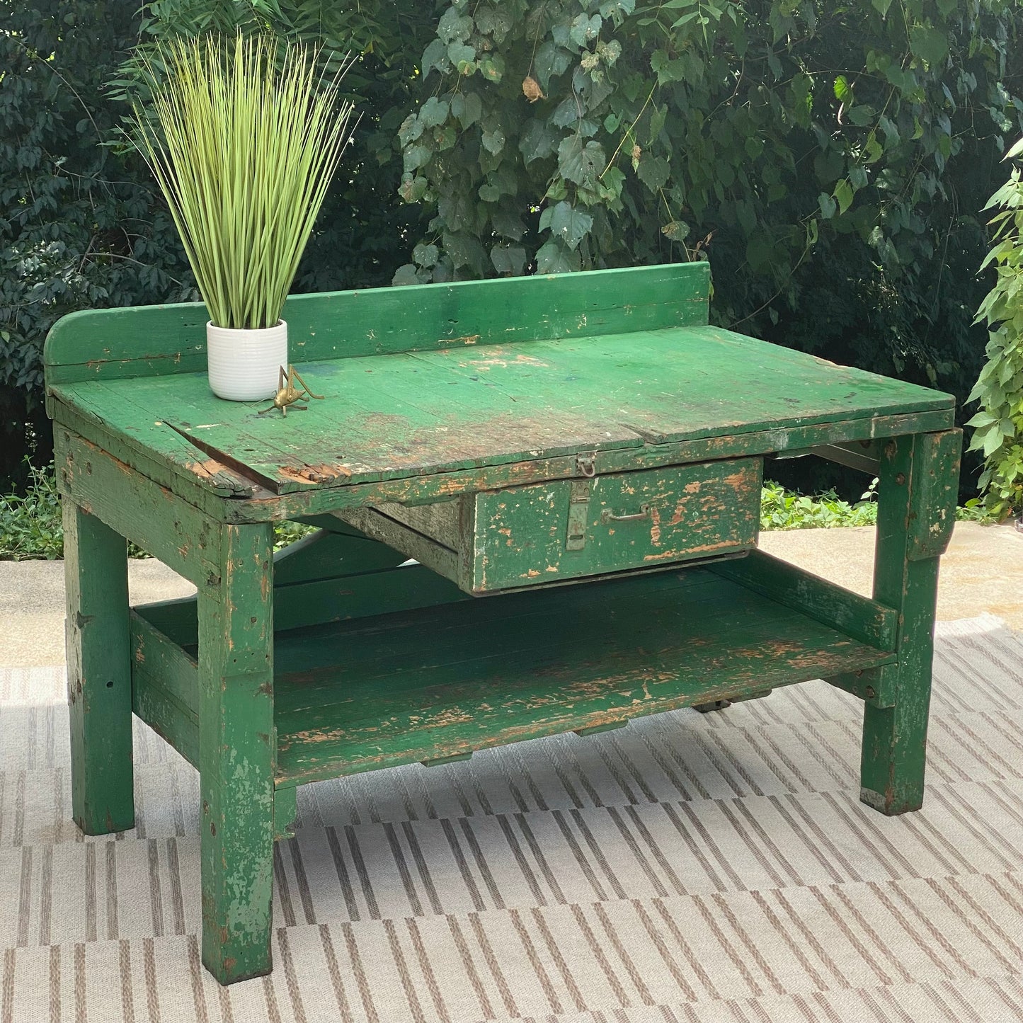 Vintage Green Wooden Work Bench