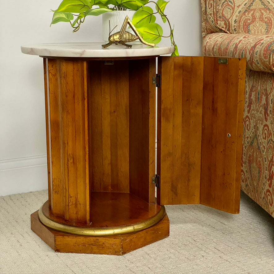 Mid Century Marble & Wood Side Table