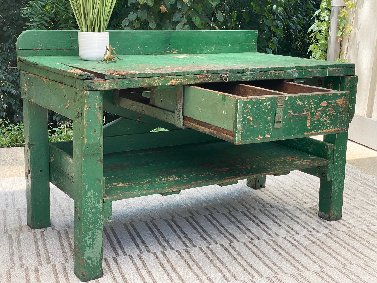 Vintage Green Wooden Work Bench