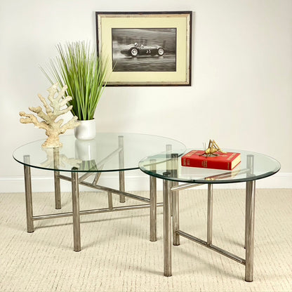 2 Piece Brushed Steel Glass Tables