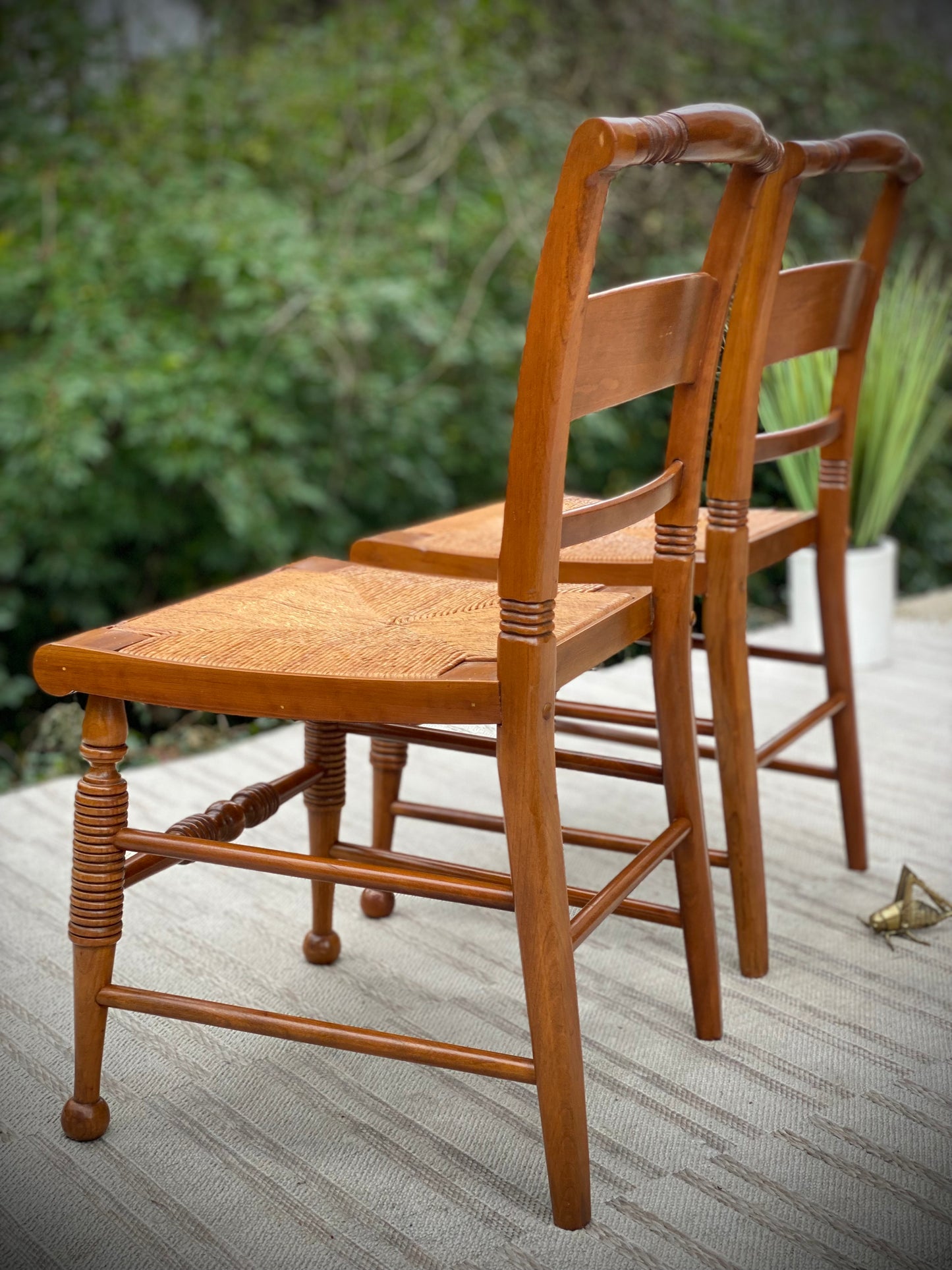 Vintage Pair of Wooden Rush Seat Accent Chairs