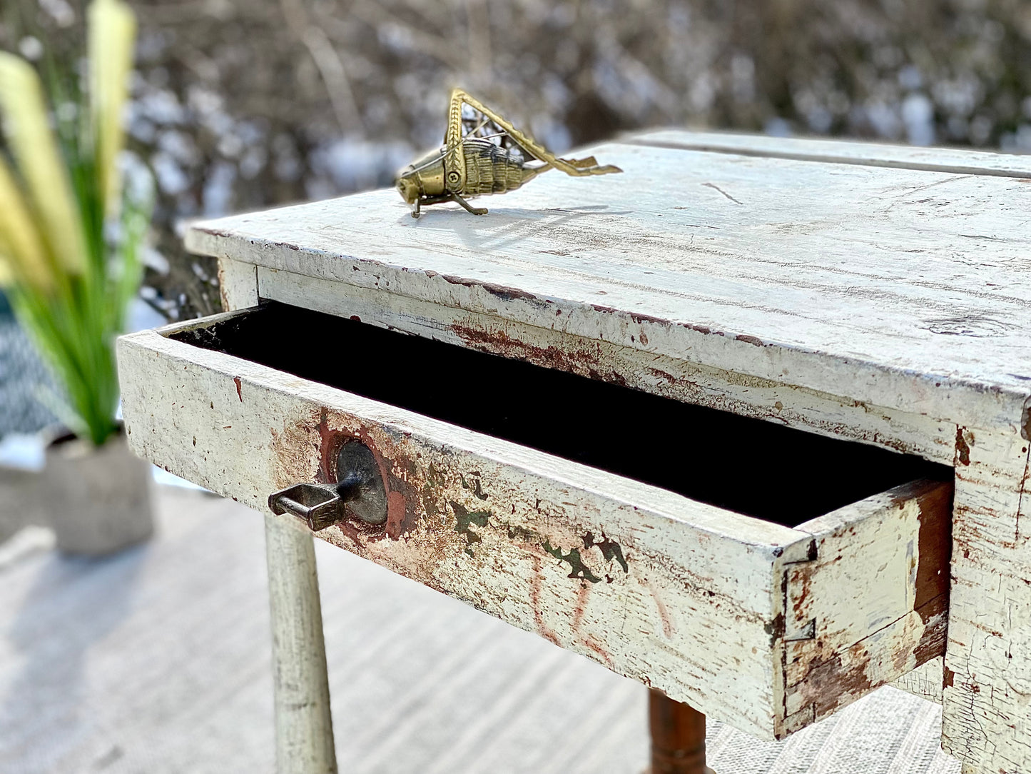 Vintage Primitive Chippy White Side Table