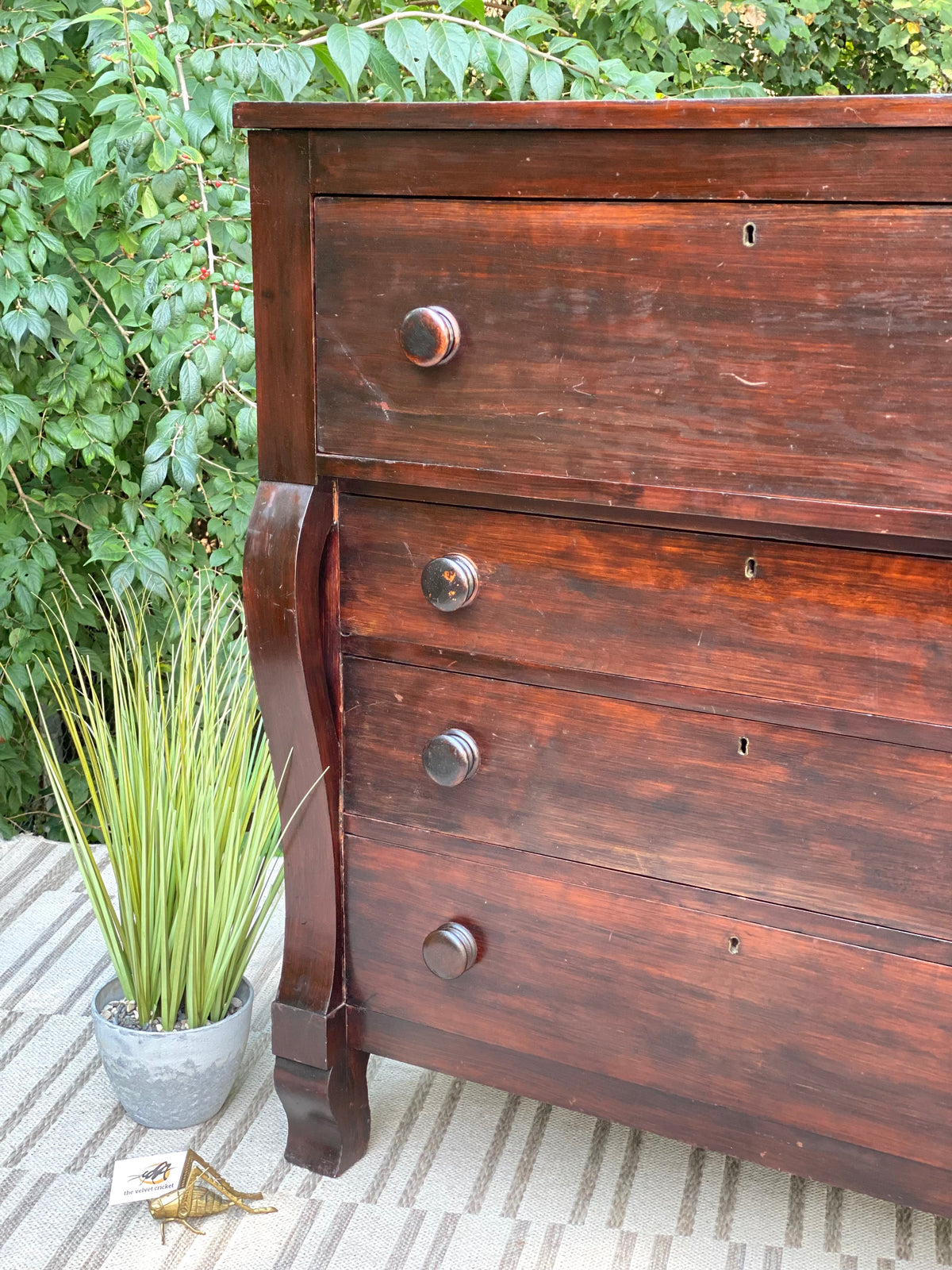 Vintage Wooden Empire Style 4 Drawer Highboy Dresser