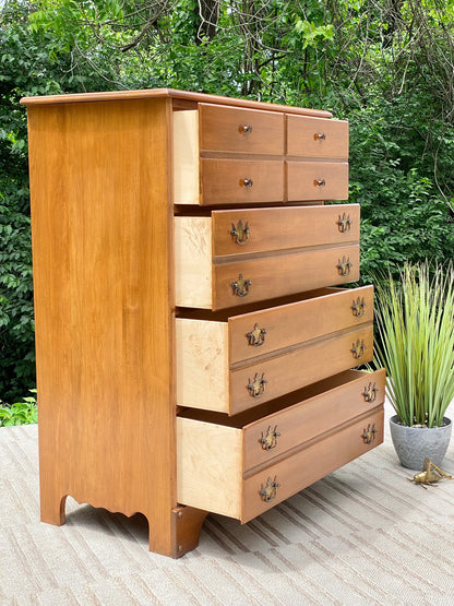 Vintage Maple 4 Drawer Highboy Dresser