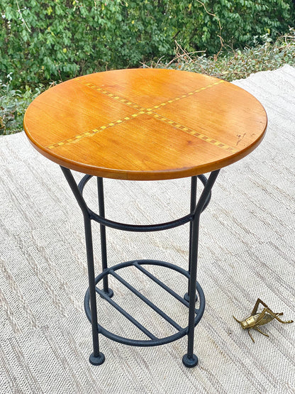 Small Wood & Metal Side Table Plant Stand