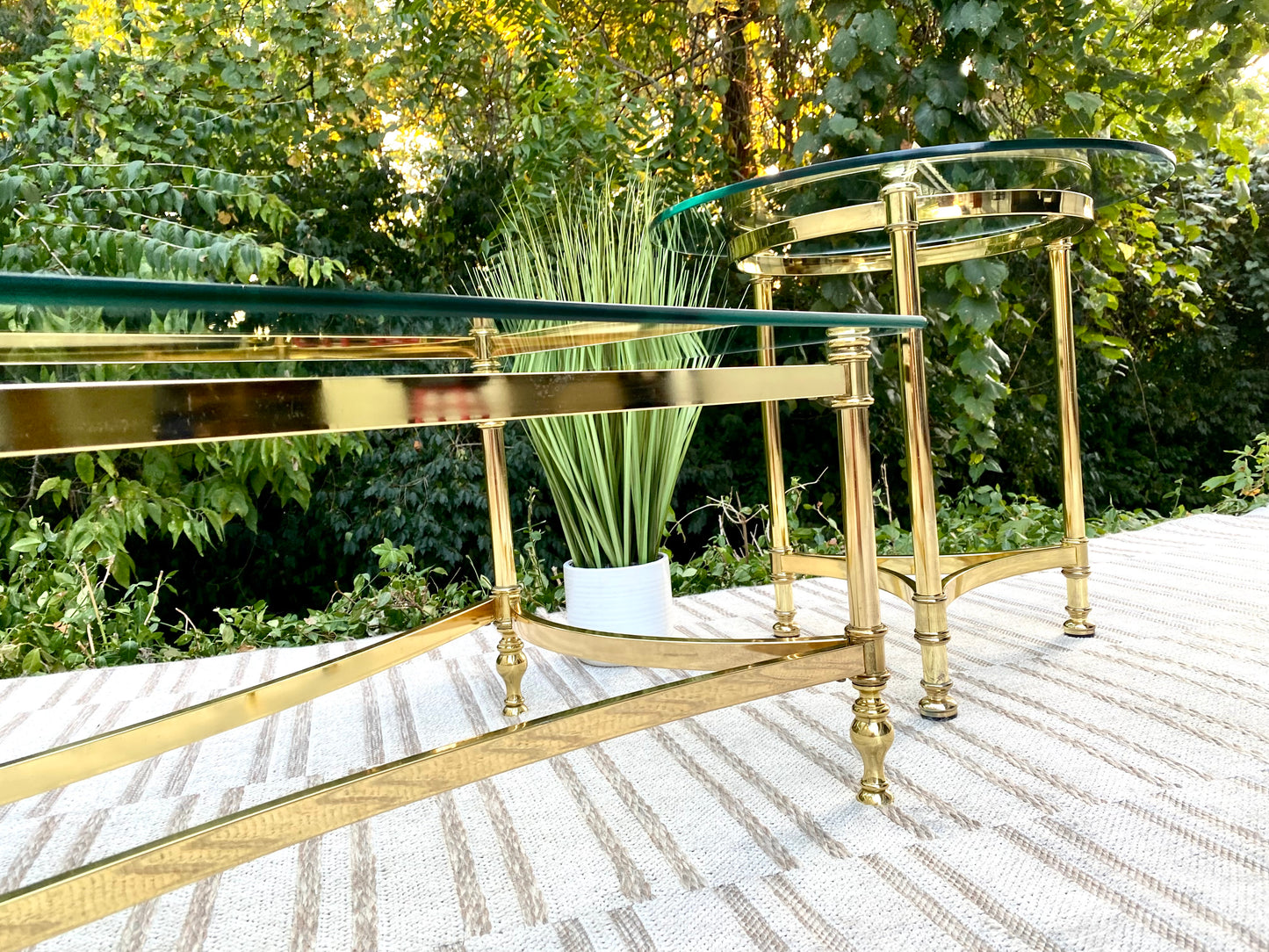 Pair of Brass Glass Coffee & Side Tables