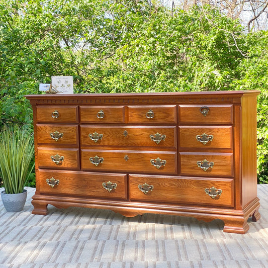 Vintage Kincaid Oak 8 Drawer Lowboy Dresser