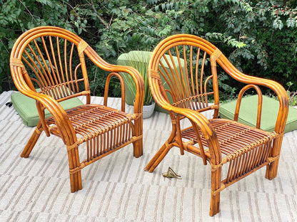 Vintage Pair of Bamboo Rattan Chairs