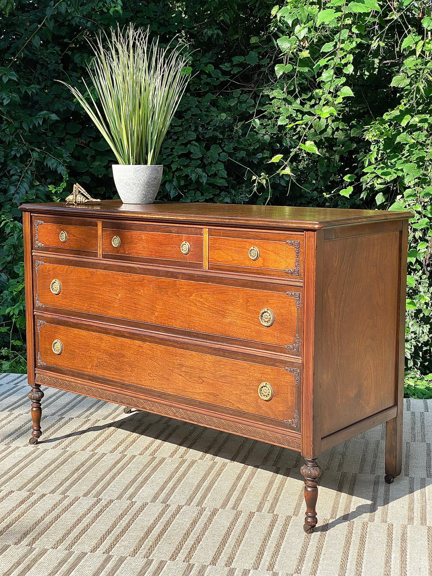 Vintage Wooden Walnut 5 Drawer Dresser