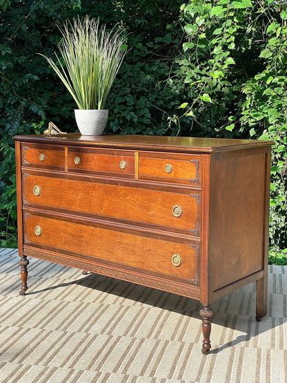 Vintage Wooden Walnut 5 Drawer Dresser