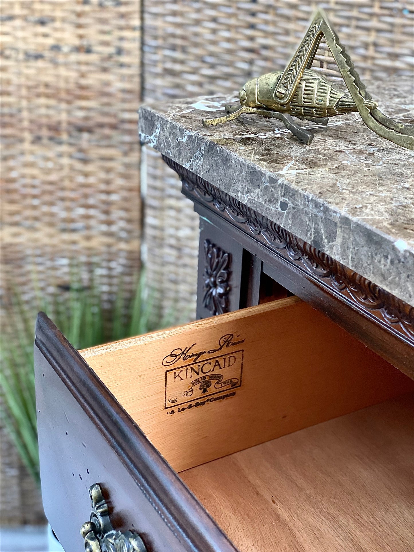 Modern Wooden Marble Top Credenza