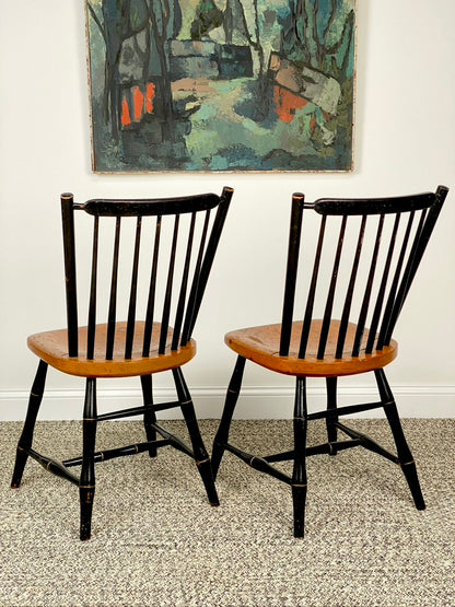 Pair of Vintage Stickley Black Stencil Spindle Chairs