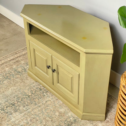 Green Wooden Corner Storage Cabinet