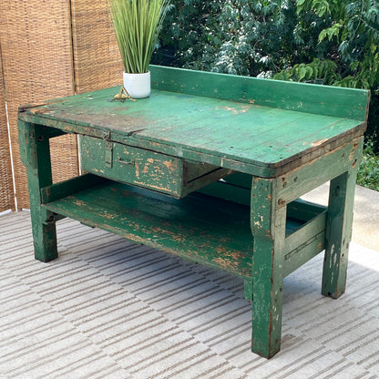 Vintage Green Wooden Work Bench