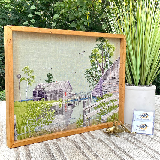 Vintage Mid Century Wood Frame Needle Point Art