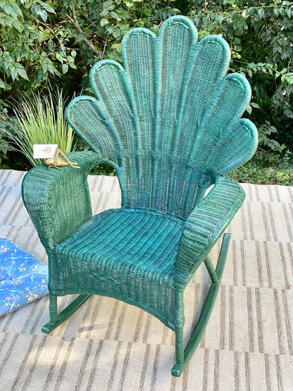 Vintage Peacock Fanback Wicker Rocking Chair