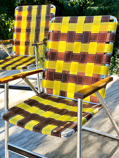 Pair of Vintage Aluminum Mesh Folding Lawn Chairs