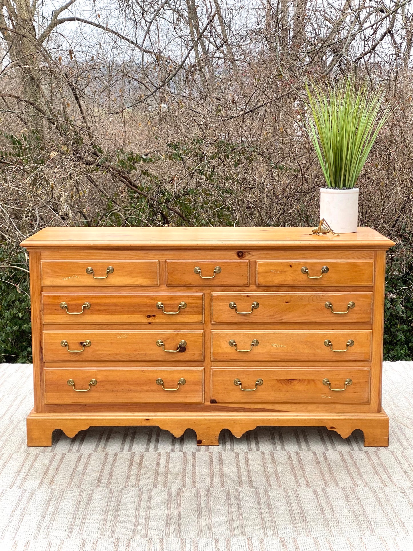 Nice Solid Pine 9 Drawer Lowboy Dresser