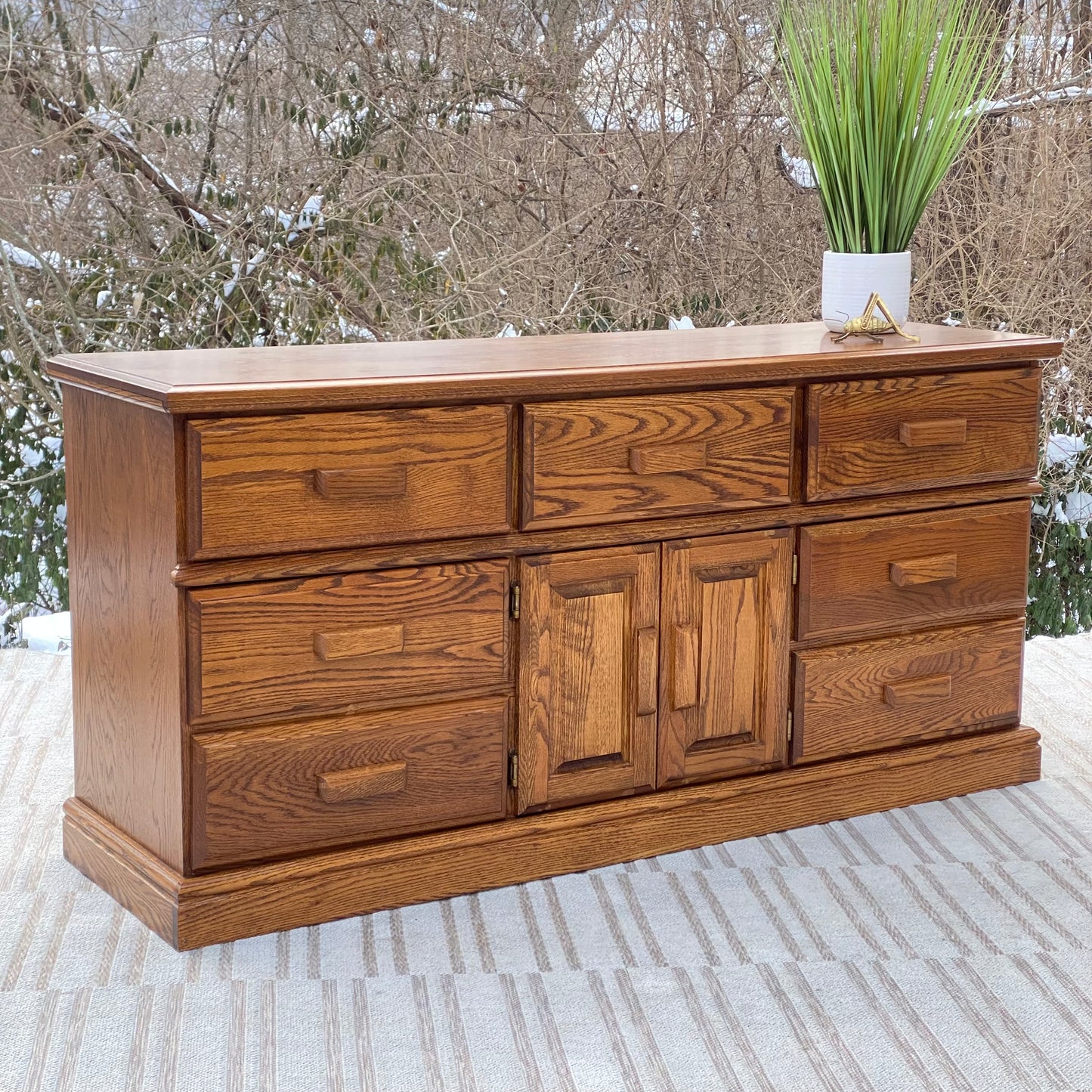 Vintage Oak 9 Drawer Long Dresser