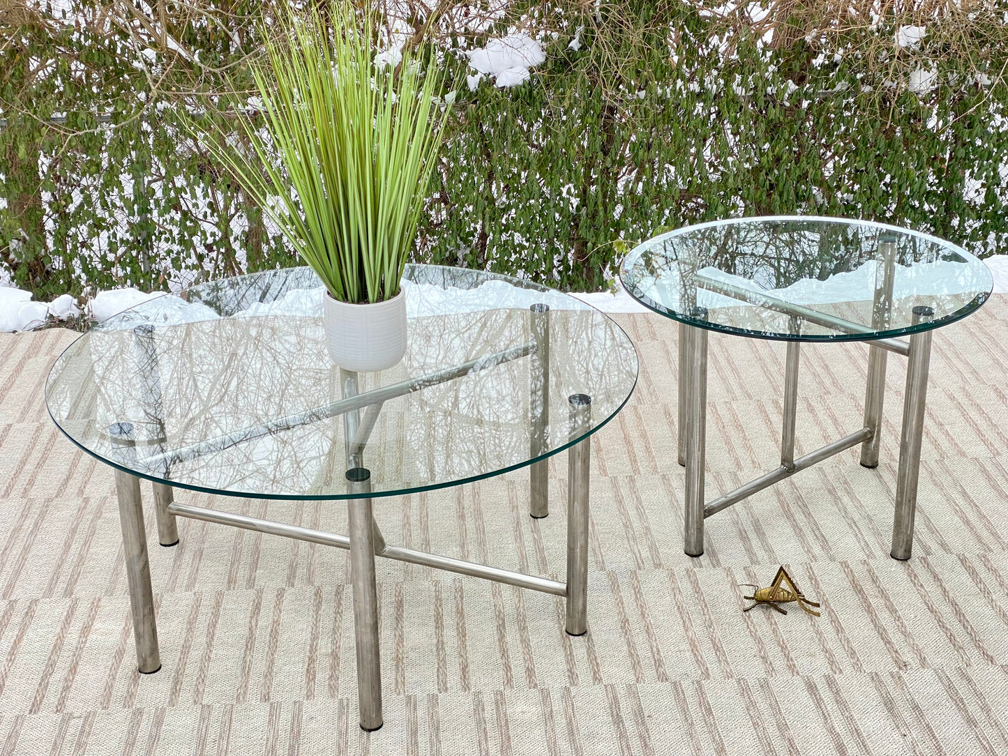 Pair of Metal & Glass Round Tables