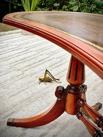 Vintage Walnut Federal Leather Top Kidney Table