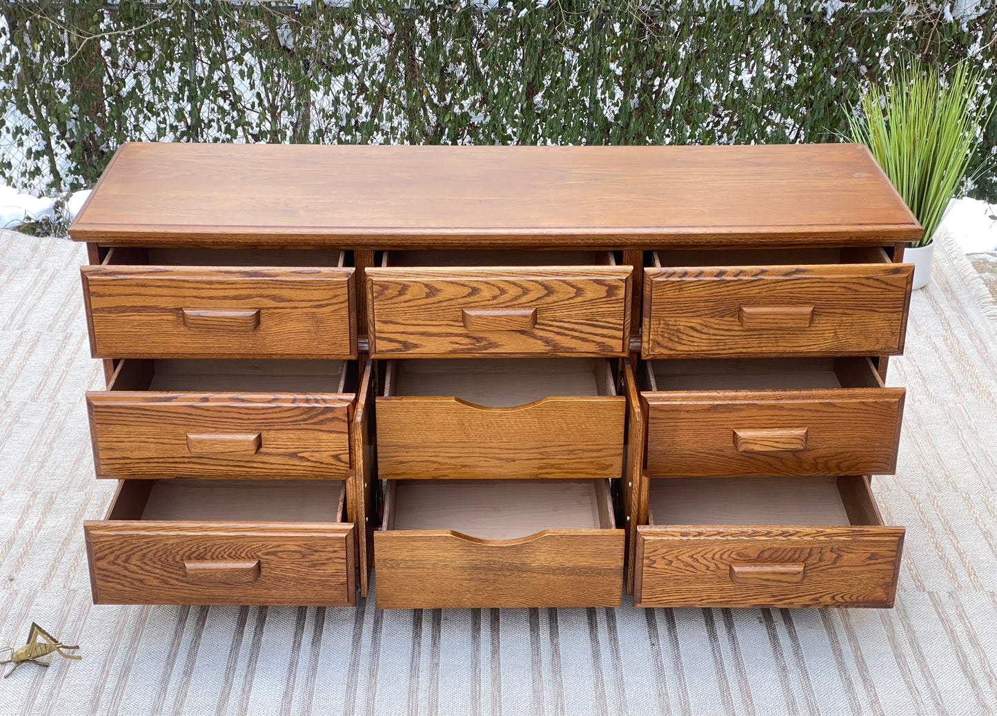 Vintage Oak 9 Drawer Long Dresser