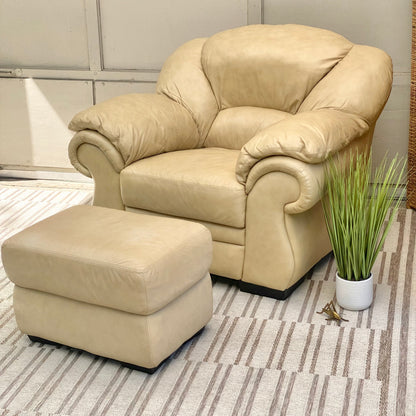 Modern Plush Leather Chair & Ottoman