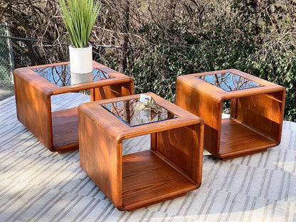Vintage MCM Mid Century Oak Coffee & Side Tables