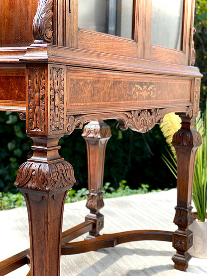 Vintage Hand Carved Wooden Display Cabinet