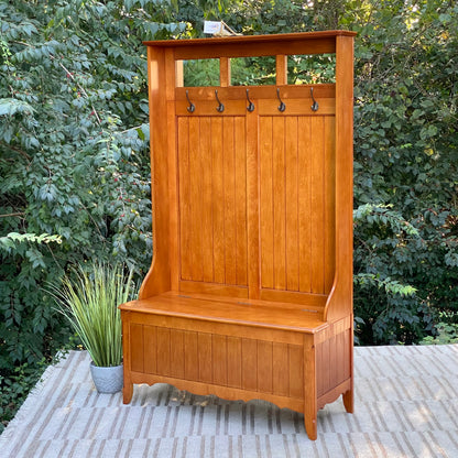 Nice Wooden Hallway Hall Tree Rack & Storage Bench