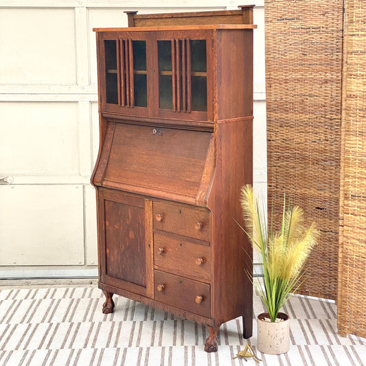 Vintage Oak Secretary Arts & Crafts Bookcase