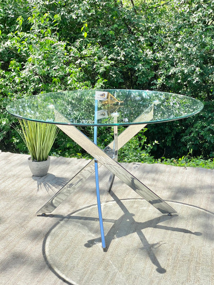 Modern Chrome & Glass Table and 4 Chair Set