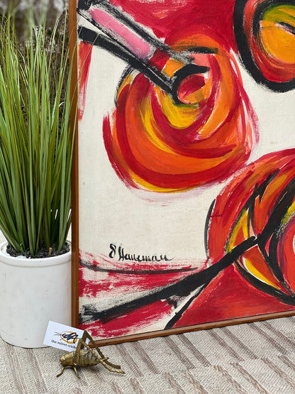 Large Vintage MCM Mid Century Abstract Signed Painting