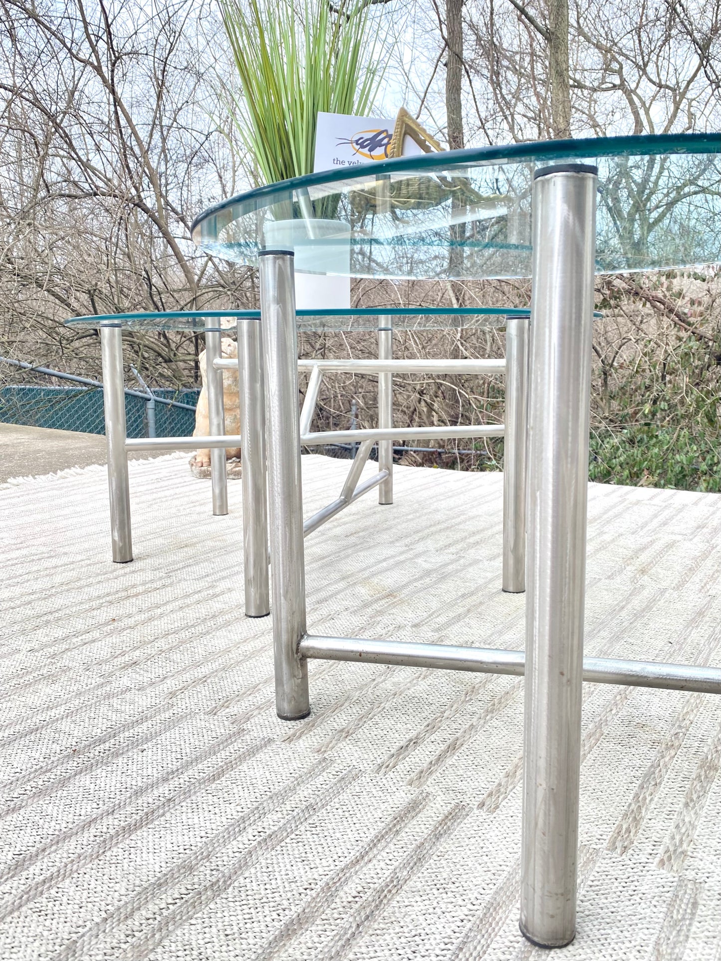 Pair of Glass Metal Tubular Tables
